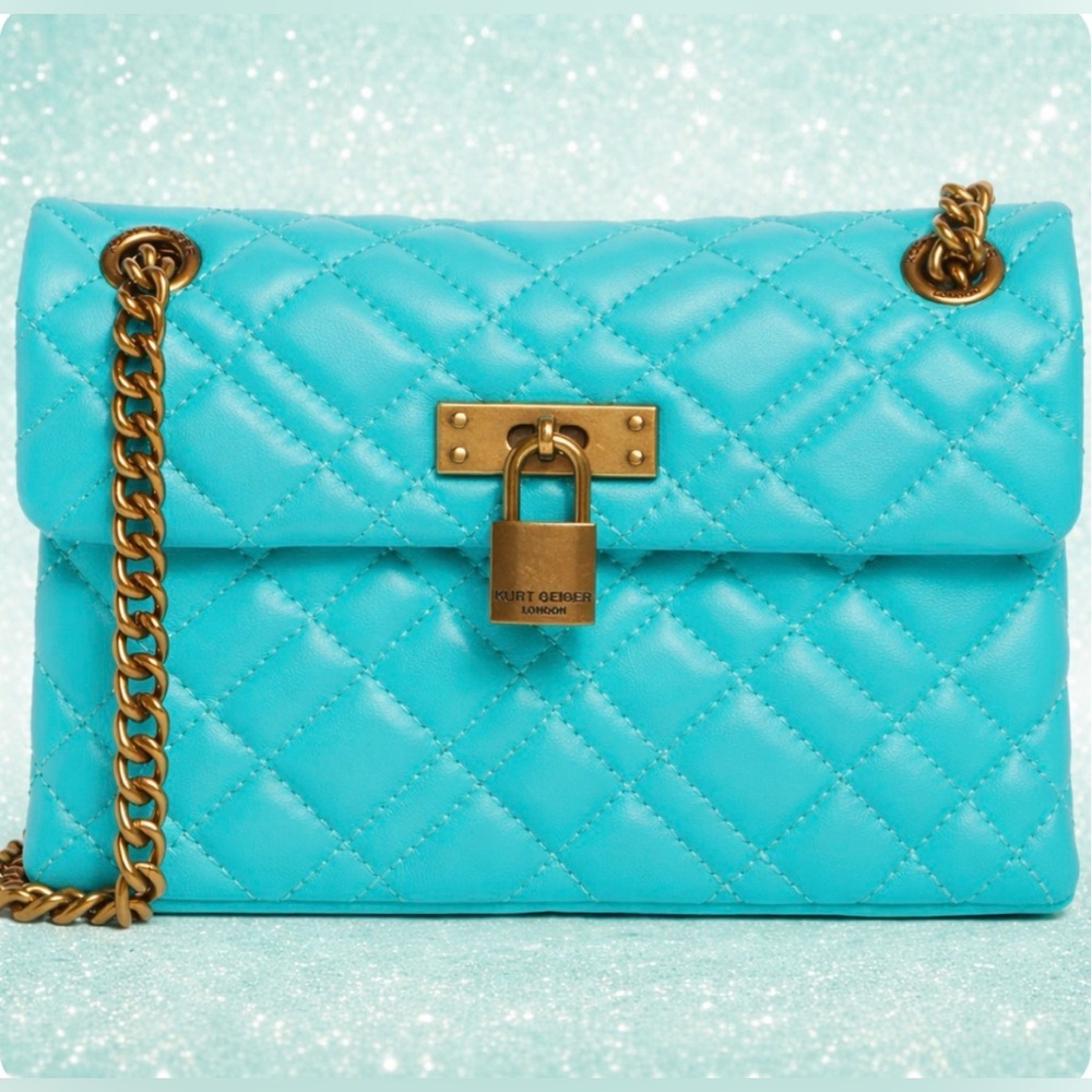 Kurt Geiger London Brixton Quilted Leather Chain Shoulder Bag Teal w/DustBag